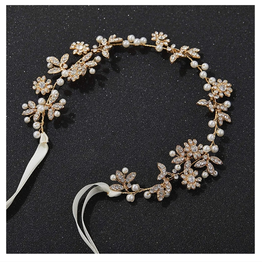 NIB Sweetv Gold and Pearl Wedding Hair Vine